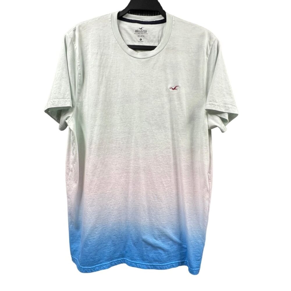 Hollister Mens XL Ombre Tee Mint‎ To Blue Fade Embroidered Casual Surfing Preppy